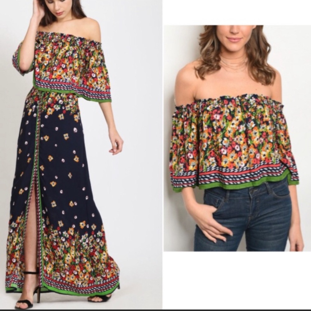 COPY - Gorgeous Navy Floral Max Skirt and  Crop Top Set